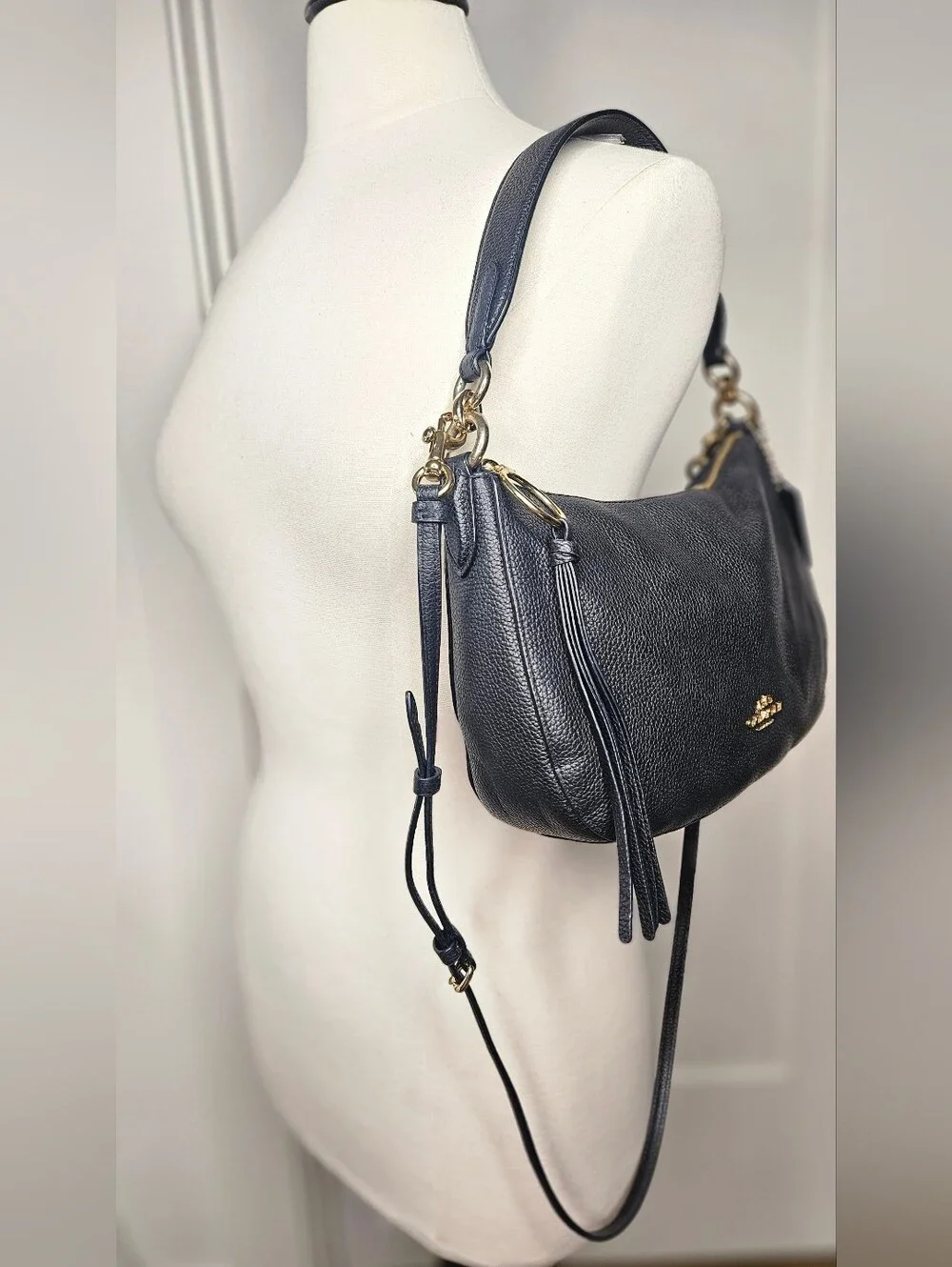 Authentic Coach Chelsea Convertible Hobo Crossbody Shoulder Bag Black Leather
